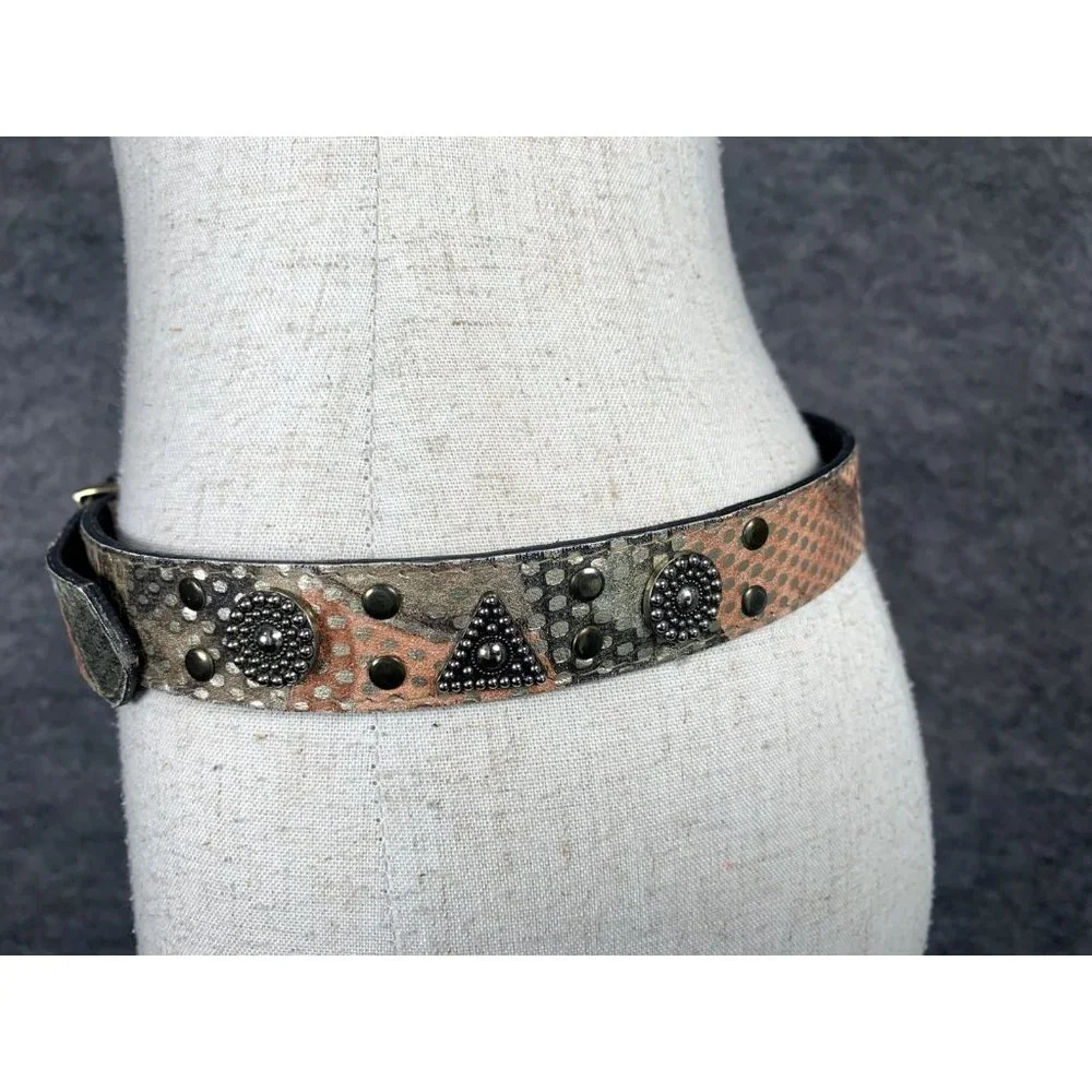 Vintage Elite Womens Belt Large Metallic‎ Medallion Gold Buckle Retro 80s 90s